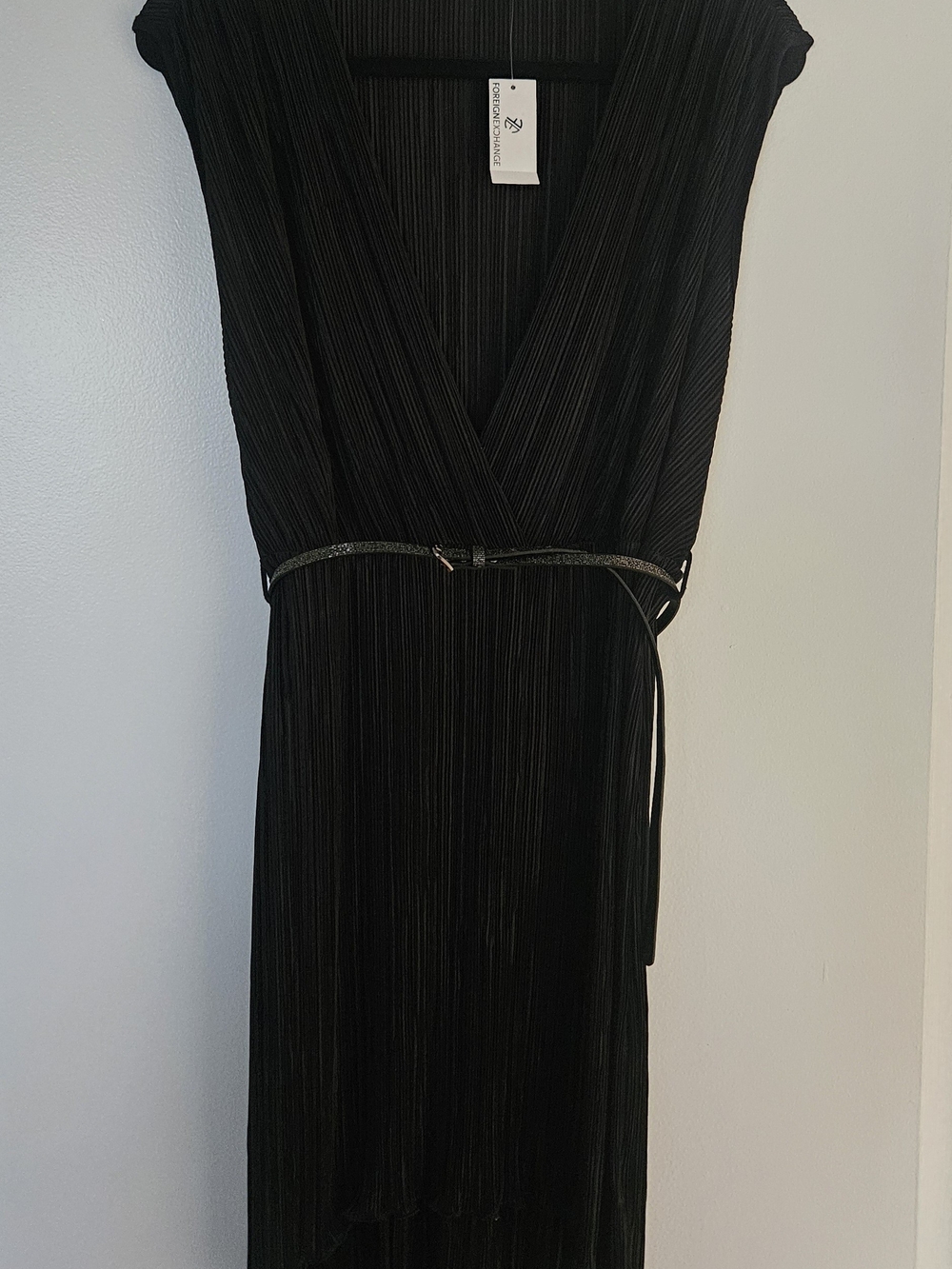 Foreign Exchange Black Pleated High-Low Dress Size L NWT